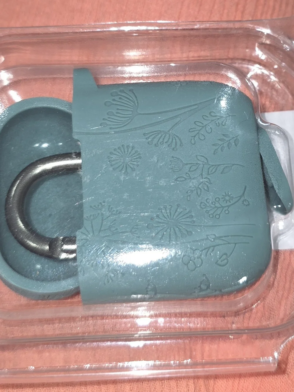 Engraved Silicone Floral Protective Case for Wireless Earbuds - Teal